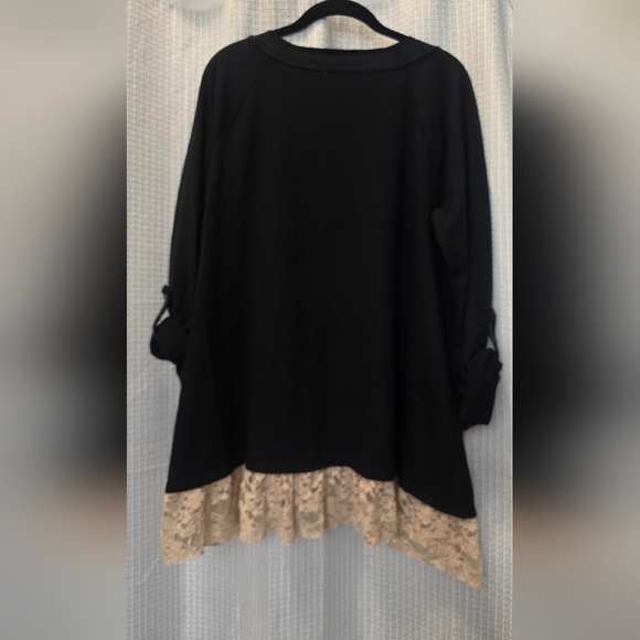 LOGO Lori Goldstein Top Womens XL Lace Ruffle Hem Adjustable Sleeve Black - Picture 5 of 15